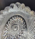 American Brilliant Period Cut Glass oval low bowl strawberry diamond fan