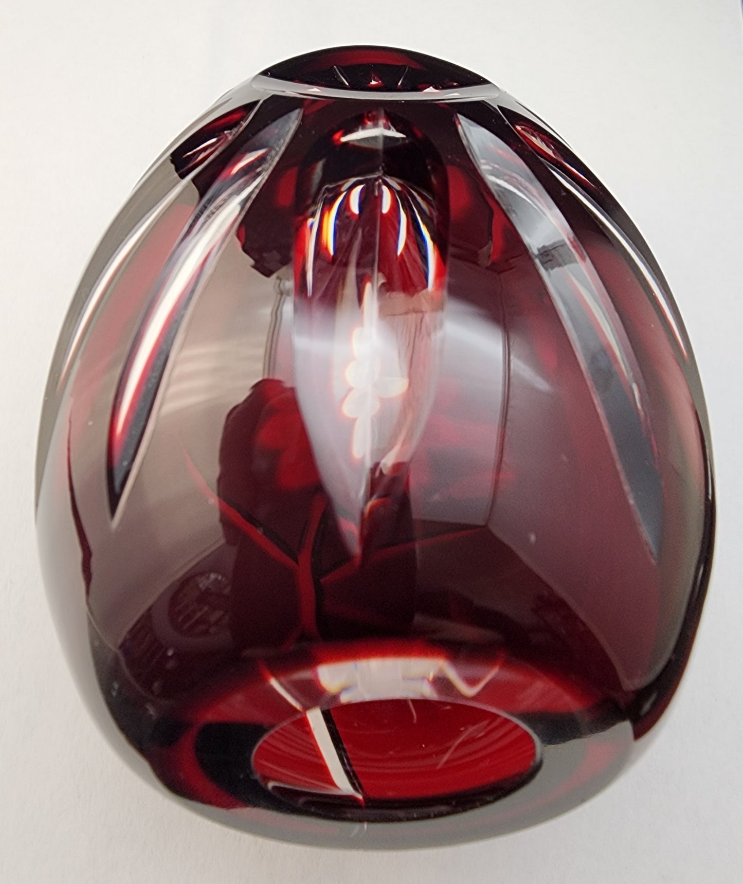 Hand cut glass art cranberry Paperweight signed Peter ORourke