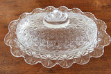 L.E. SMITH glass oval butter dish buttons and bows AUCTION