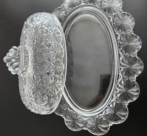 L.E. SMITH glass oval butter dish buttons and bows AUCTION