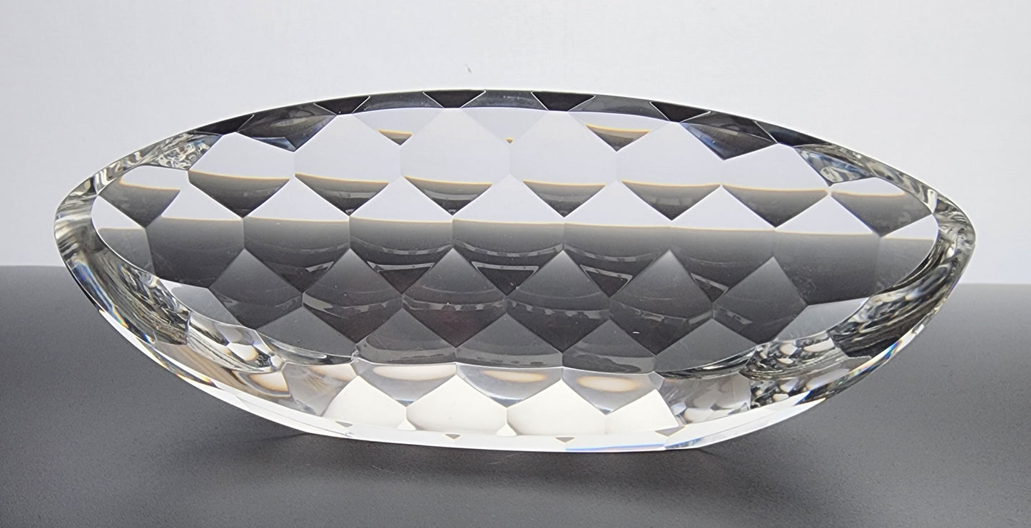 Steuben Signed oval Glass Honeycomb cutting added