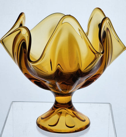 Viking amber 6 petal glass compote