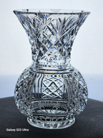 Hand Cut 24% lead crystal vase with space for etching Award