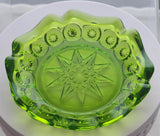 L E Smith moon and star green Glass dish