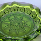 L E Smith moon and star green Glass dish