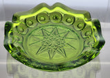 L E Smith moon and star green Glass dish