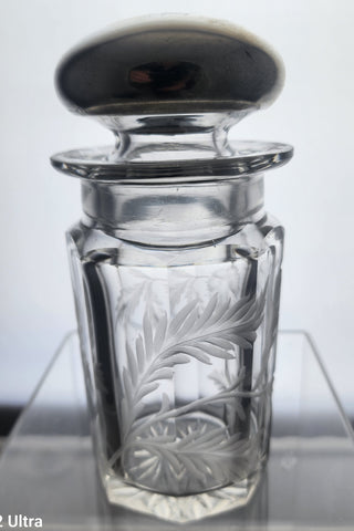 Cut glass covered jar with sterling lid Antique