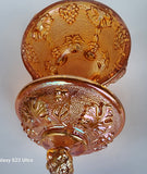 Depression Glass Jeannette Marigold iridescent candy dish with lid