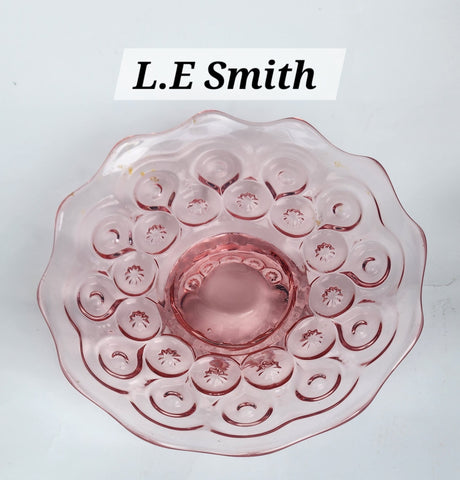 L E Smith Glass pink footed plate