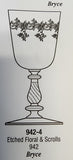 Bryce Crystal Etched floral & scrolls 942 wine glass