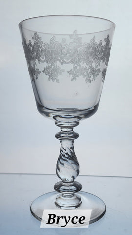 Bryce Crystal Etched floral & scrolls 942 wine glass