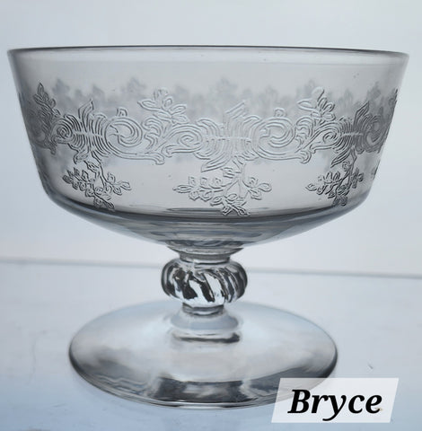 Bryce Crystal Etched floral & scrolls 942 dessert glass