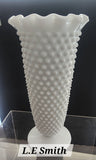 L.E Smith milk Glass  HOBNAIL ruffled edge vase