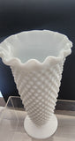 L.E Smith milk Glass  HOBNAIL ruffled edge vase