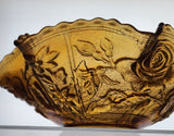 Carnival Glass scoloped edge bowl marigold roses