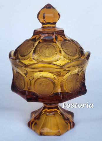 Fostoria amber coin dish with lid