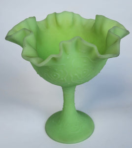 Fenton glass persian medallion lime green compote glows auction