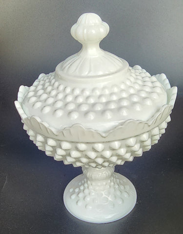 Fenton glass Pedestal hobnail candy dish milk glass