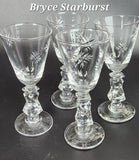 4 piece Bryce cordial glass Starburst pattern Hand cut  Crystal  Made in USA Mt Pleasant PA