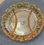 L E Smith Glass Moon and stars Amber divided dish auction