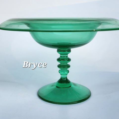 Bryce green glass compote Glows