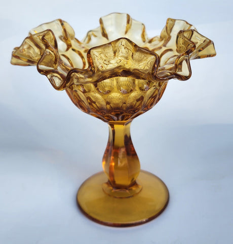 Fenton glass amber pedestal candy dish auction