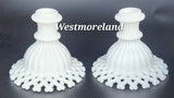 Westmoreland open lattice milk Glass candle holder pair