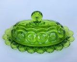 L. E Smith moon and star green Glass oval butter dish