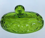 L. E Smith moon and star green Glass oval butter dish