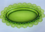 L. E Smith moon and star green Glass oval butter dish