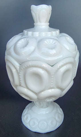 Moon and star milk Glass footed covered dish