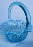 L.E Smith Glass blue opalesc scoloped ribbed basket