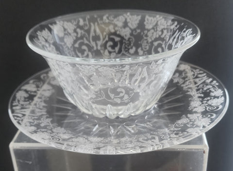 Etched glass Mayonnaise bowl and under plate