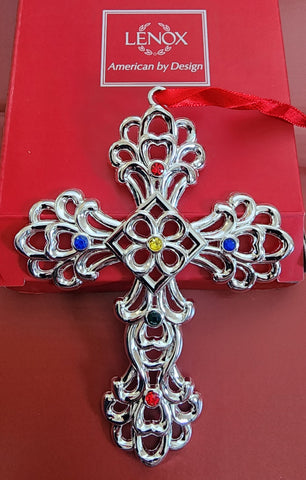 Lenox Sparkle and scroll silverplate ornament Cross