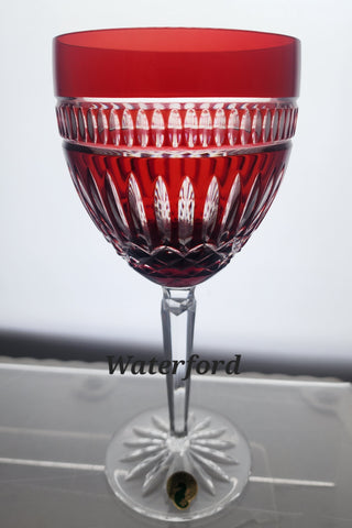 Signed Waterford cranberry cut to clear tall hock Hand cut