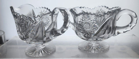 Sugar and creamer on pedestal American Brilliant Period Cut Glass Antique