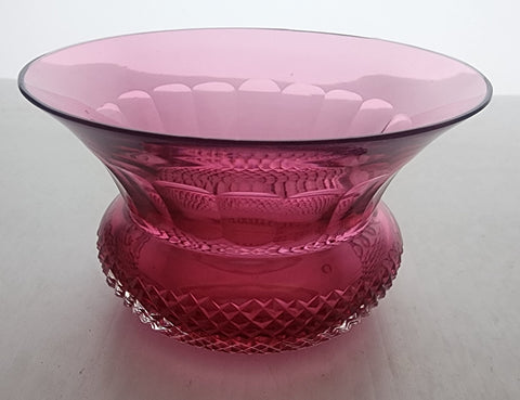 Edinburgh? Scotland hand Cut glass Cranberry Thistle dish