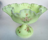 Fenton glass compote signed hand painted glows