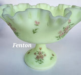 Fenton glass compote signed hand painted glows