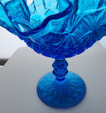 Fenton stemed ruffled crimped glass colonial blue candy dish auction