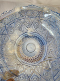 L E Smith Glass blue iridescent crimped bowl