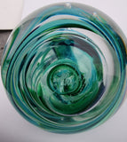 Art glass Signed 1997 green swirl paperweight