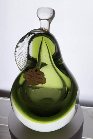 Art glass green pear Alford Barbini paperweight