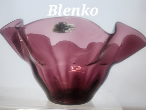 Blenko Glass amethyst vintage  bowl ruffled edge handcraft