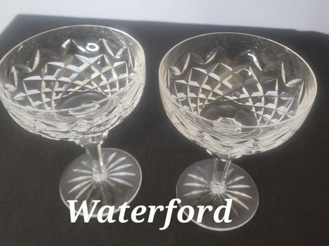 Pair Signed Waterford Hand Cut glass Powerscourt dessert champagne