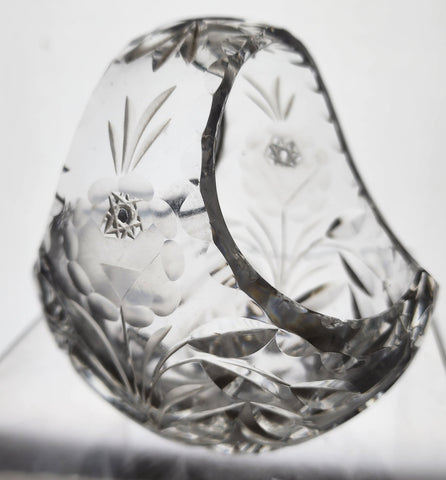 Hand cut glass small basket