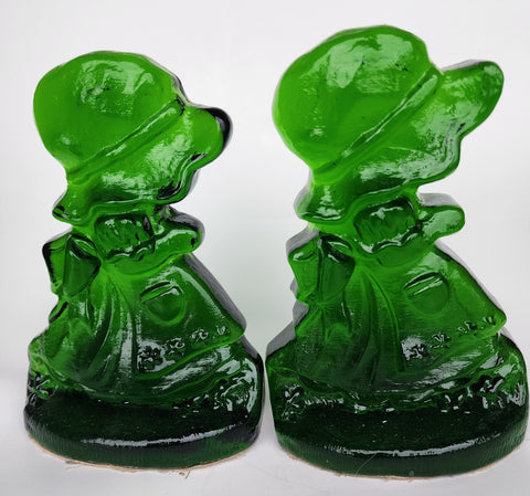 L.E Smith green Glass book ends pair