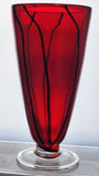 Red glass vase stripes