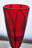 Red glass vase stripes