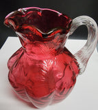 Fenton glass ruffled cranberry fern pitcher